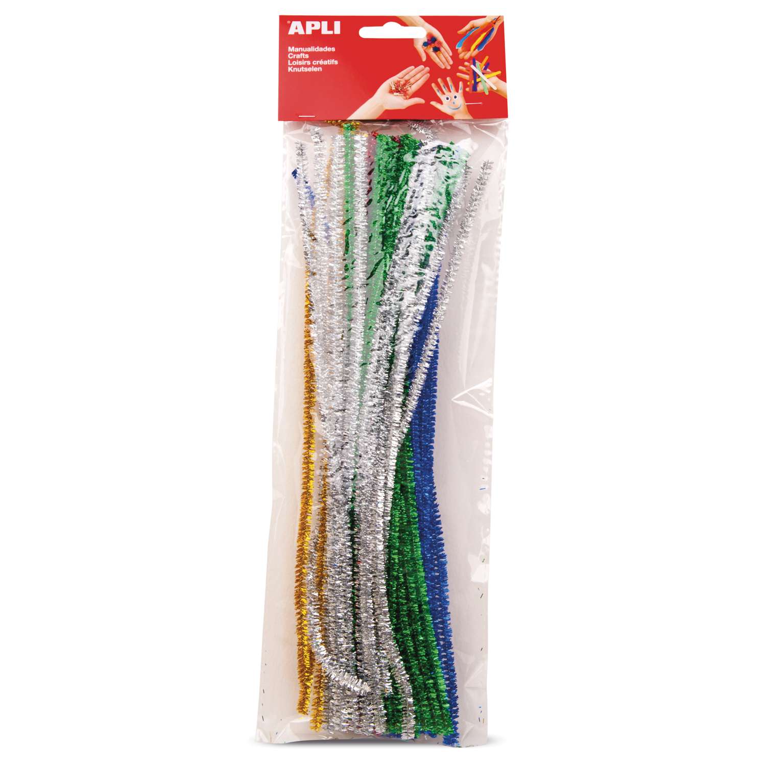 APLI – Lot De 50 Chenilles Colorées Pour Travaux Manuels – Ø 6 Mm X 300 Mm – 5 Couleurs : Vert, Jaune, Bleu, Blanc, Rouge